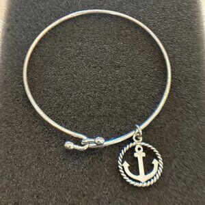 Tiffany & Co. Sterling Silver Love Knot Anchor Tag Charm Bangle Bracelet